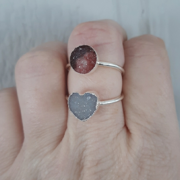 New Unique Double Sugar Druzy Drusy Silver Coated Ring. - Picture 1 of 8